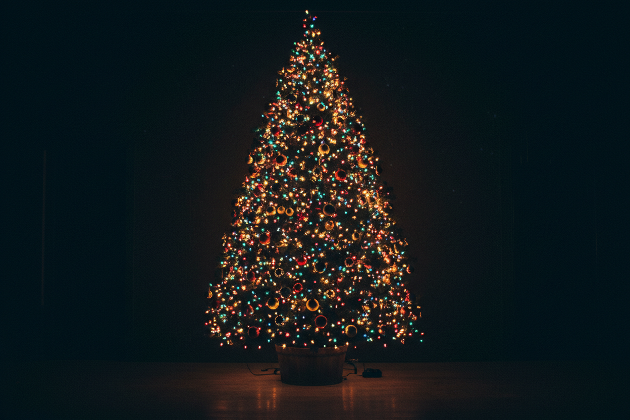 CHRISTMAS LIGHT TREE AND MAKE IT LARGE AND MAKE IT DARK 